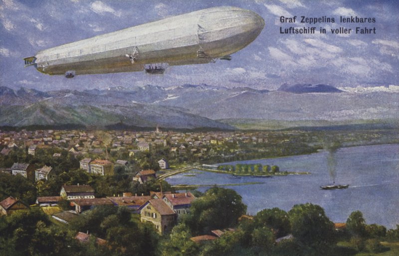 Graf Ferdinand von Zeppelins luftskip på flukt av German School