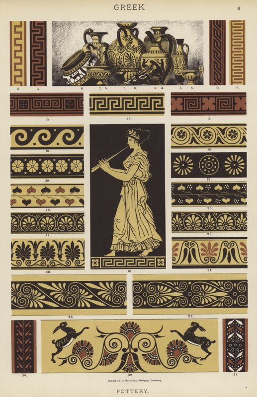 gresk, keramikk (farge litho) av German School
