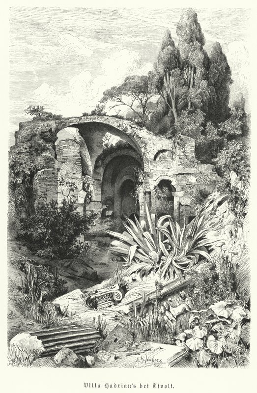 Hadrians villa, Tivoli, Italia (gravering) av German School