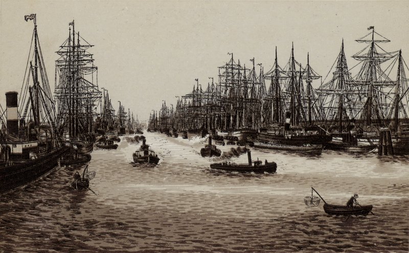 Hamburg: Hafen, Havnen (litho) av German School