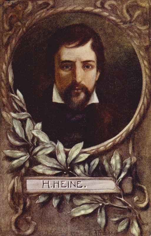 Heinrich Heine , tysk poet (farge litho) av German School