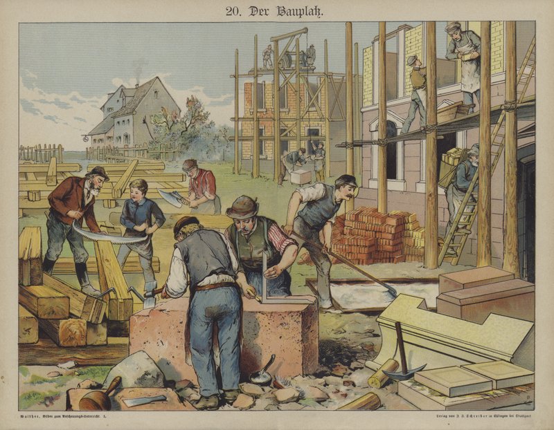 Huskonstruksjon (farge litho) av German School
