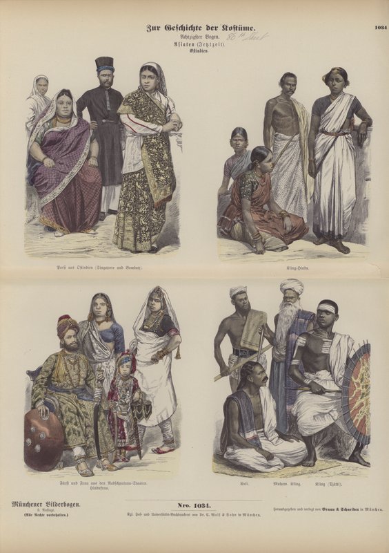 Indisk og asiatisk kjole (farget gravering) av German School