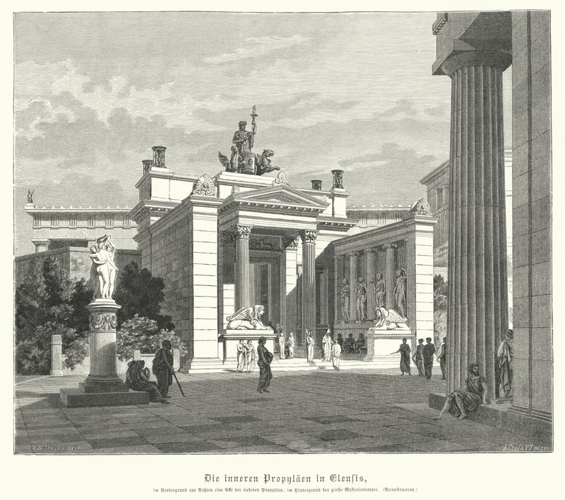 Indre propylaea av Eleusis, antikkens Hellas (gravering) av German School