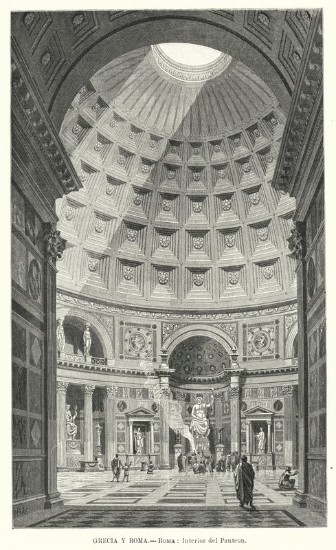 Interiøret i Pantheon, Roma (litho) av German School