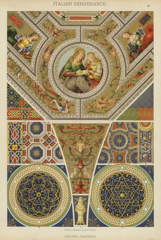 Italiensk renessanse, takmaleri (litho-farge) av German School