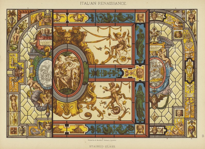 Italiensk renessanse, farget glass (litho-farge) av German School