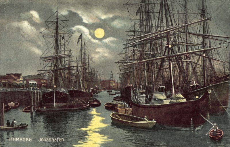 Jonashafen, Hamburg (farge litho) av German School