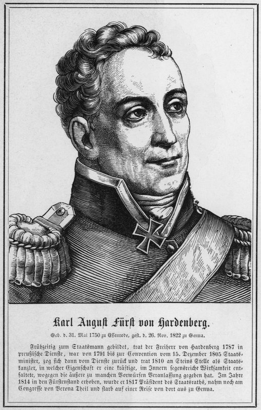 Karl August Furst von Hardenberg (gravering) av German School