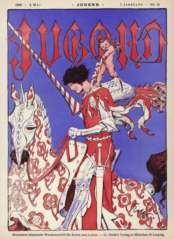 Ridder til hest (farge litho) av German School
