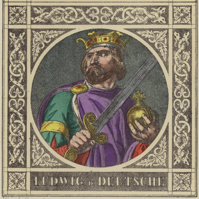 Ludwig D Deutsche, 840-876 (farget gravering) av German School