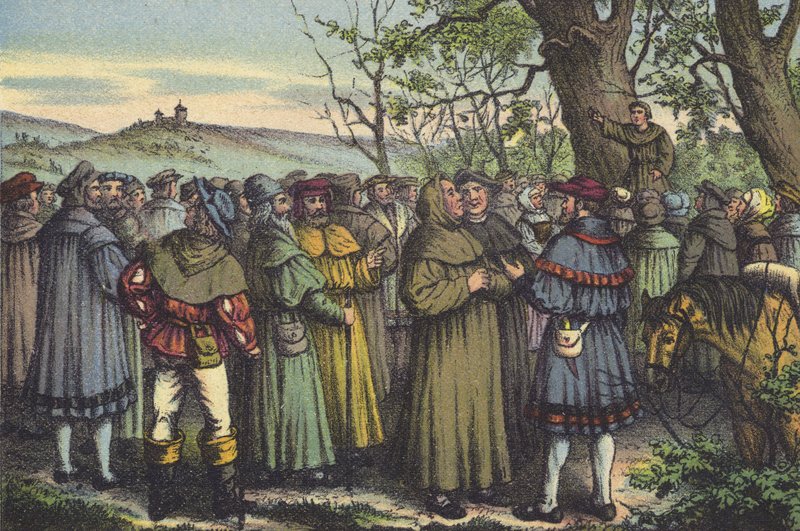 Luther forkynnelse (chromolitho) av German School
