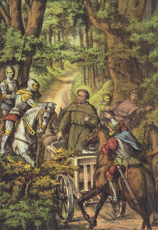 Luthers bortføring til Wartburg (chromolitho) av German School