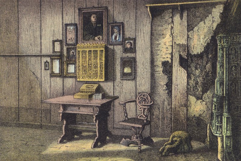 Luthers rom på Wartburg (chromolitho) av German School