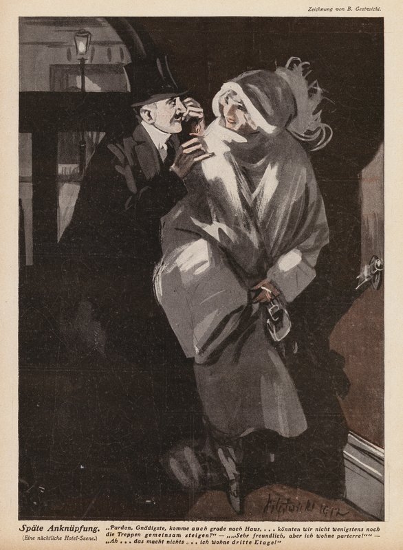 Mann som foreslår en ung kvinne (litho) av German School