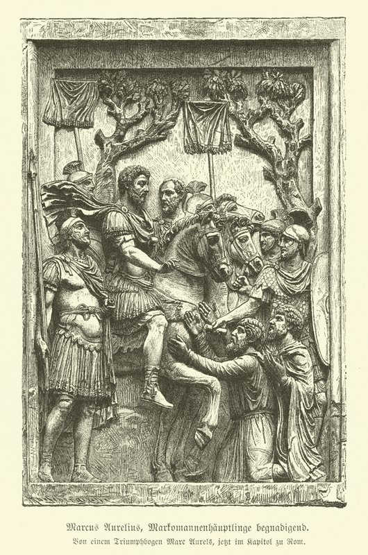Marcus Aurelius benåder Marcomannic-høvdinger (gravering) av German School