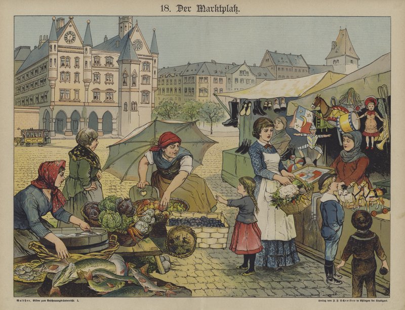 Markedsplass (farge litho) av German School
