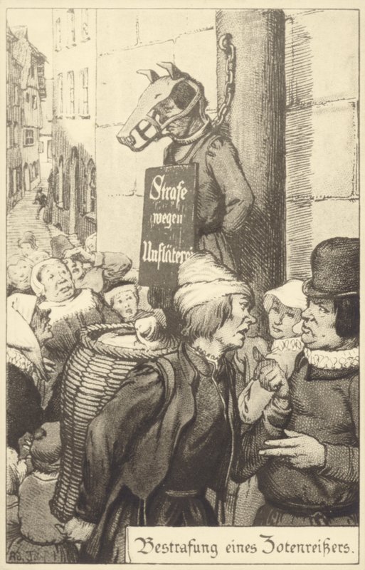 Middelalderstraff for uanstendighet (litho) av German School