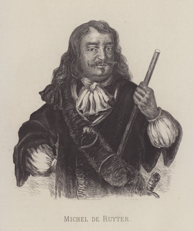 Michiel de Ruyter , nederlandsk admiral (litho) av German School