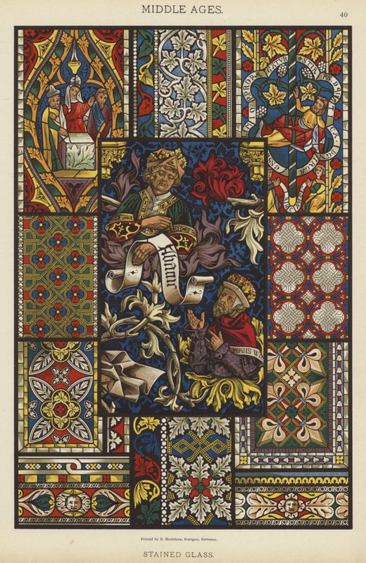 Middelalder, Farget glass (farge litho) av German School