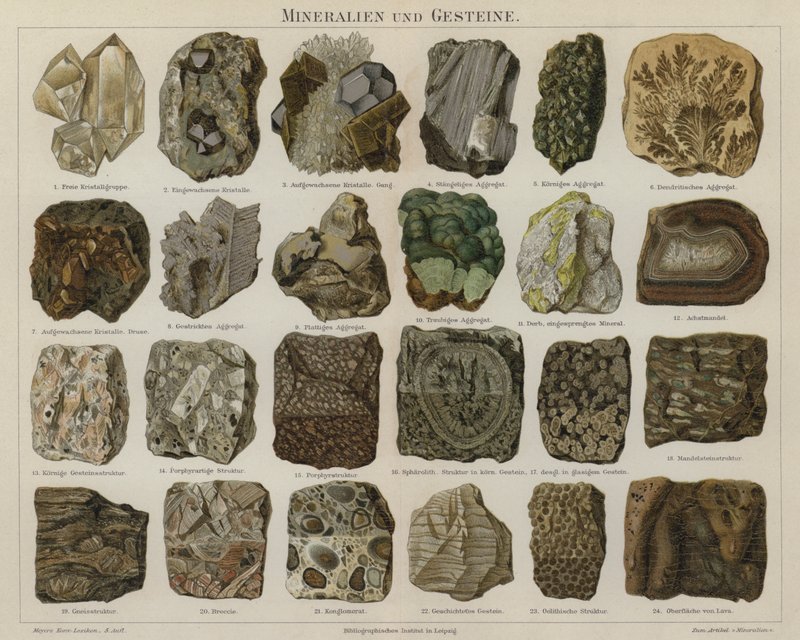 Mineraler og bergarter (farge litho) av German School
