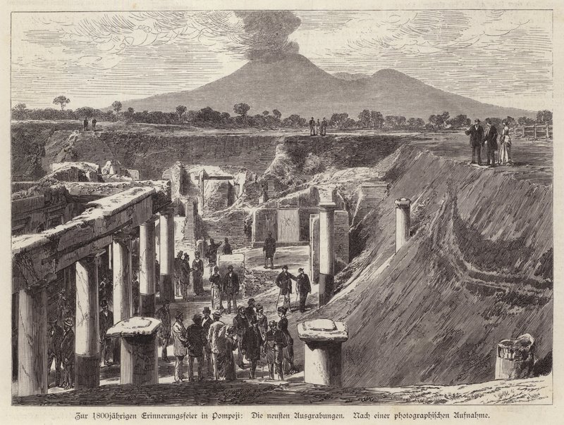 Nye utgravninger i Pompeii, Italia (gravering) av German School