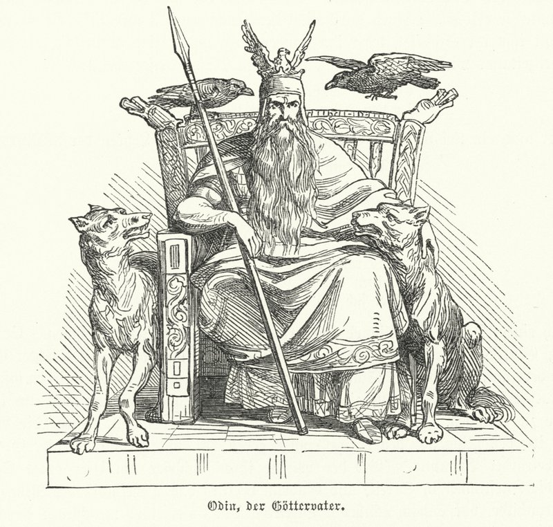 Odin, gud for norrøn mytologi (gravering) av German School