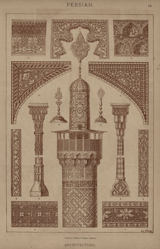 Persisk, arkitektur (farge litho) av German School