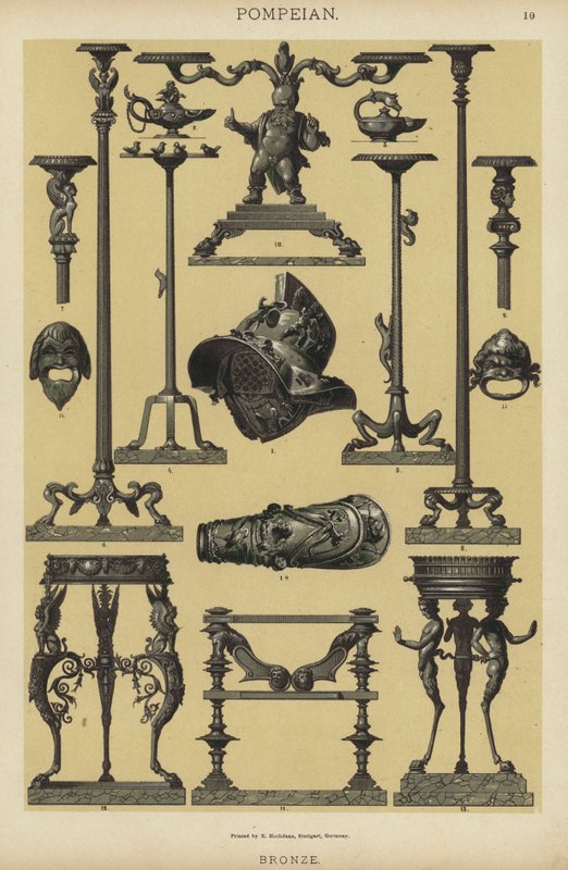 Pompeiansk, bronse (farge litho) av German School