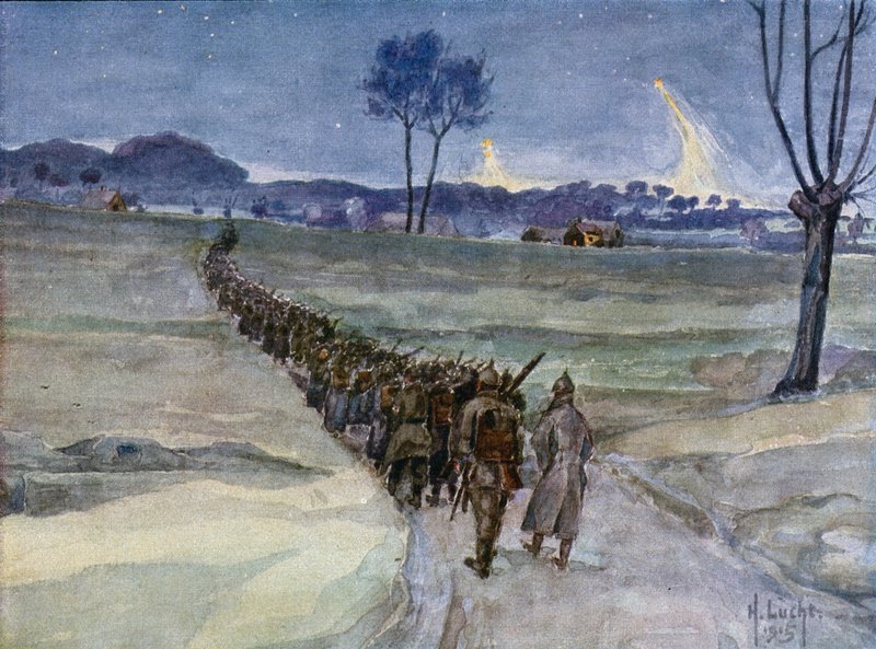 Erstatninger ankommer for skyttergravene, Ypres av German School