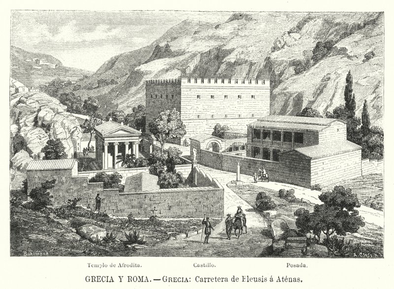 Veien fra Eleusis til Athen, Hellas (litho) av German School