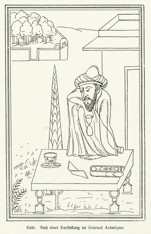 Saadi Shirazi , persisk poet (litho) av German School