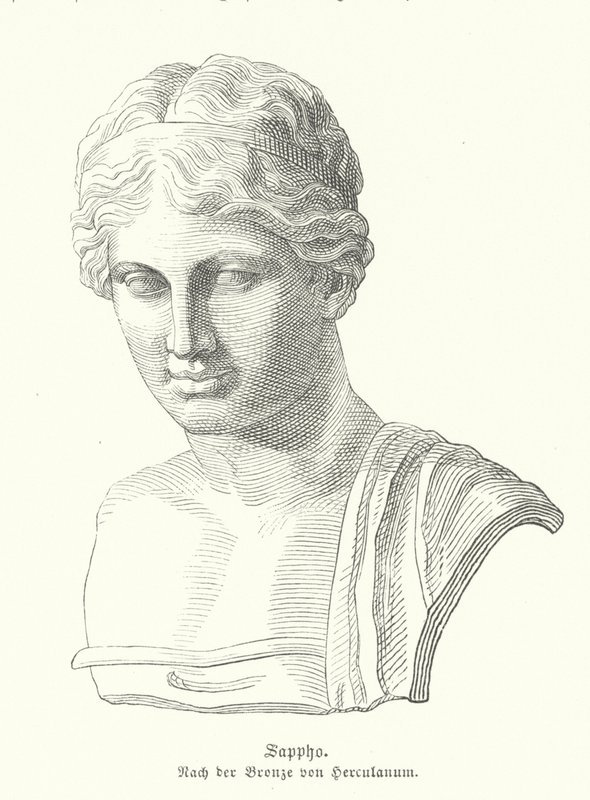 Sappho , gammel gresk poet (gravering) av German School
