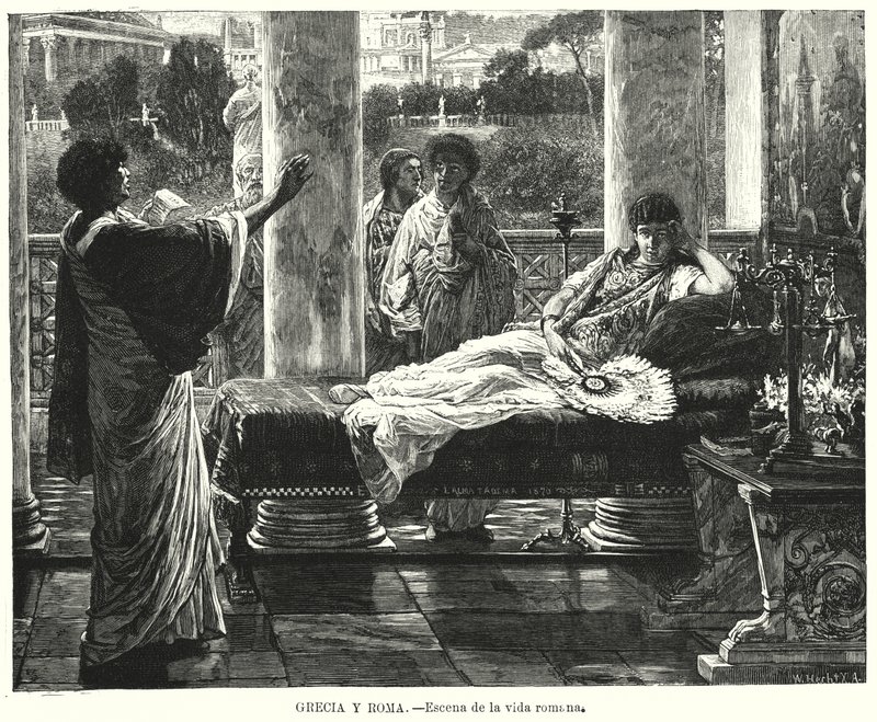 Livets scene i det gamle Roma (litho) av German School