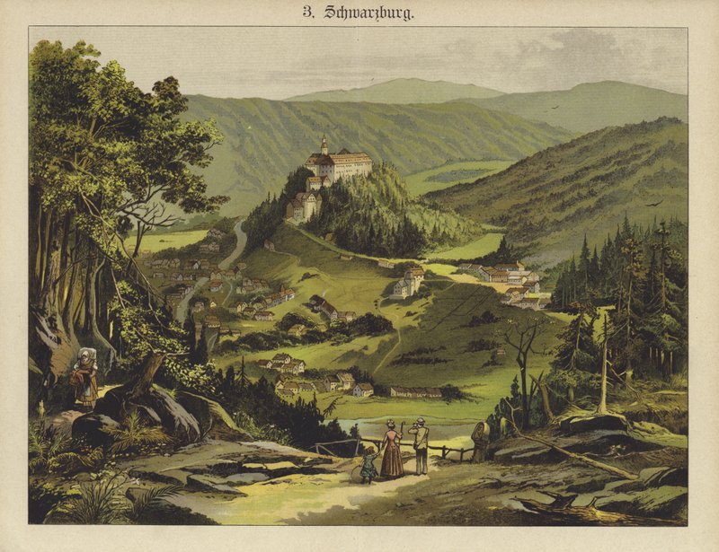 Schwarzburg (farge litho) av German School