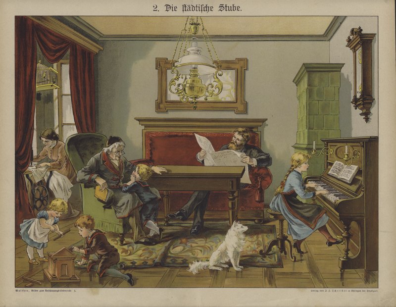 Stue i byen (farge litho) av German School
