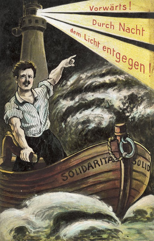 Sosialistisk propagandapostkort (farge litho) av German School