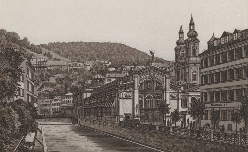 Hot Spring Colonnade (litho) av German School