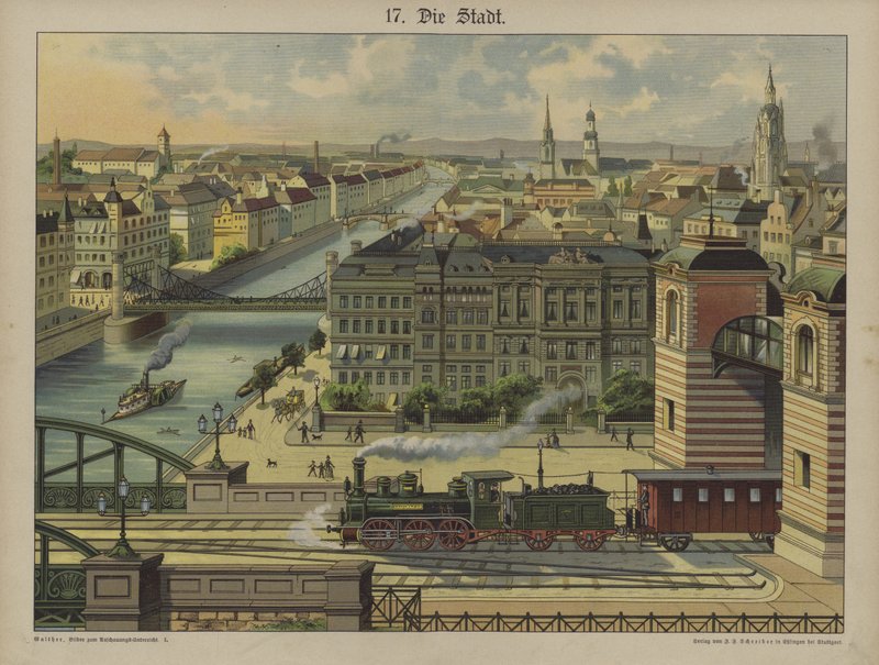 Byen (farge litho) av German School