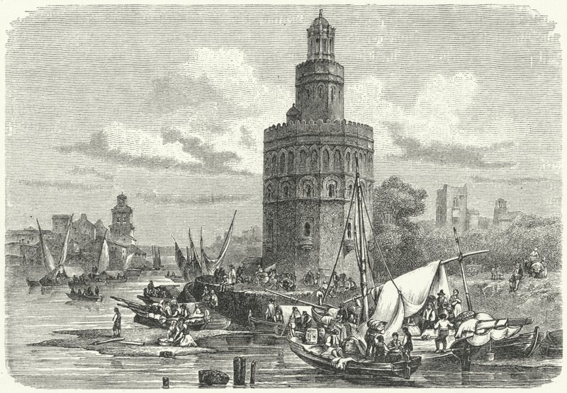 Torre del Oro, Sevilla, Spania (gravering) av German School