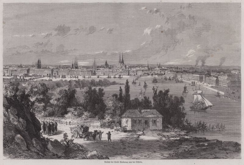 Utsikt over Bordeaux, Frankrike (gravering) av German School