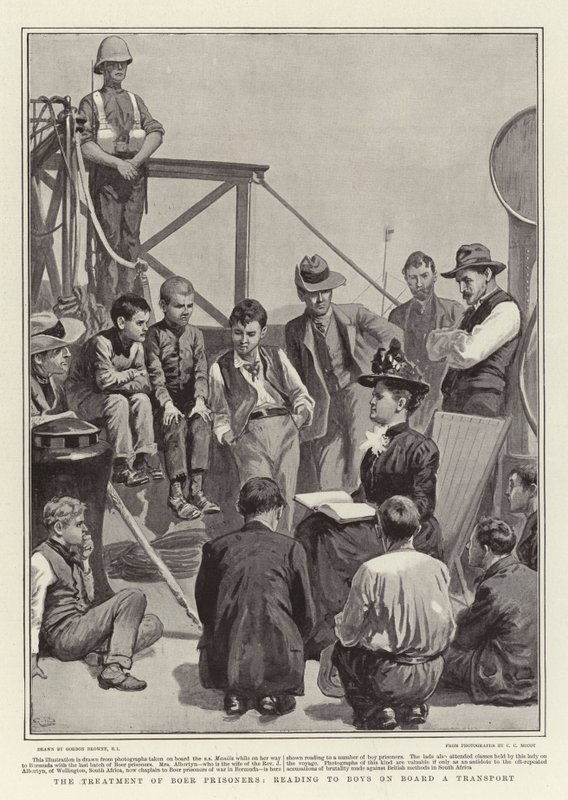 Behandlingen av boerfanger, lesing for gutter om bord på en transport av Gordon Frederick Browne