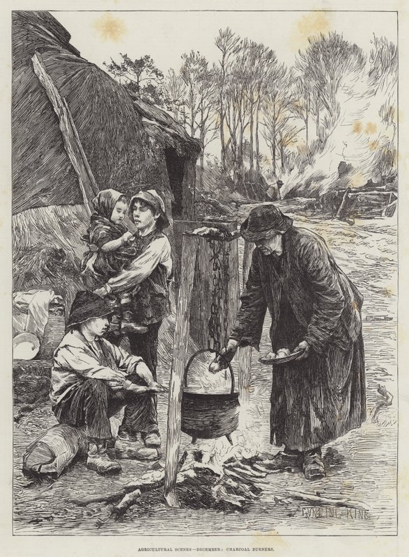 Landbruksscener, desember, kullbrennere av Gunning King