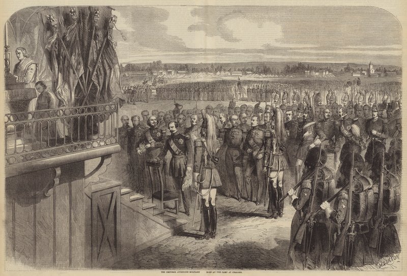 Keiseren deltar på militærmessen i leiren i Chalons av Gustave Janet