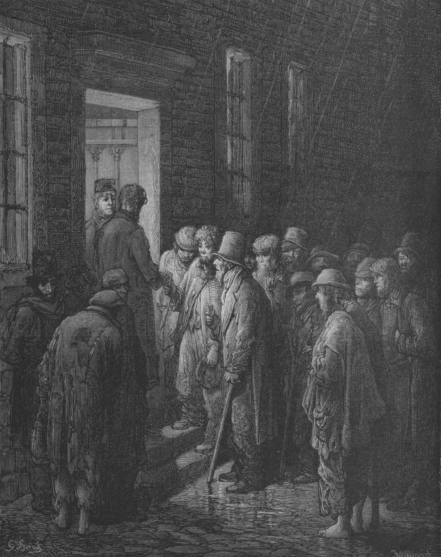 Ved døren til et tilfluktshus av Gustave after Dore
