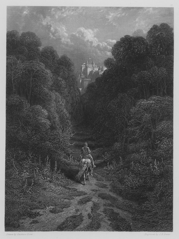 Lancelot nærmer seg slottet i Astolat av Gustave after Dore