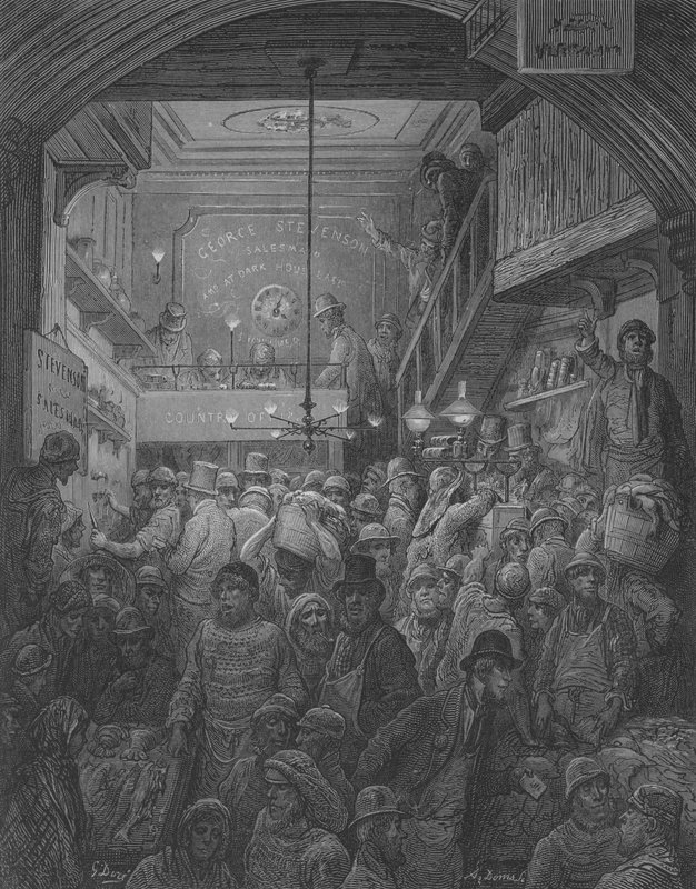 Salg av fisk på The Criee av Gustave after Dore