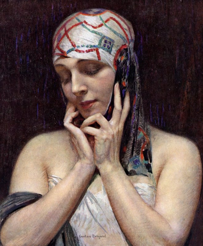 Meditasjon (farge litho) av Gustave Brisgand