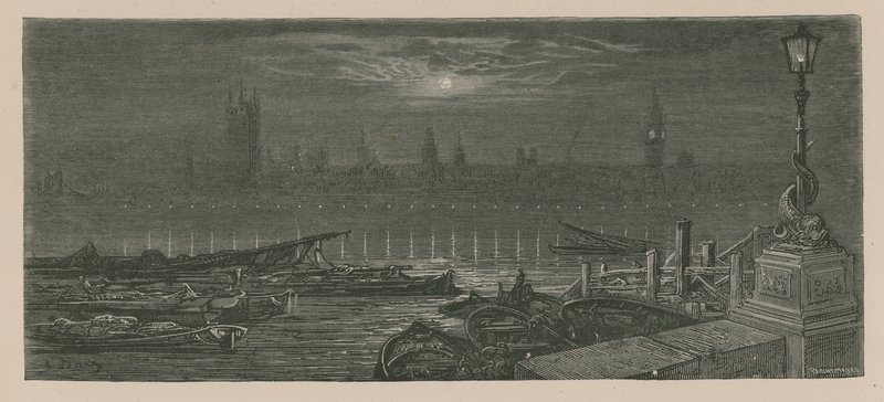 Båter fortøyd på Themsen av Gustave Dore