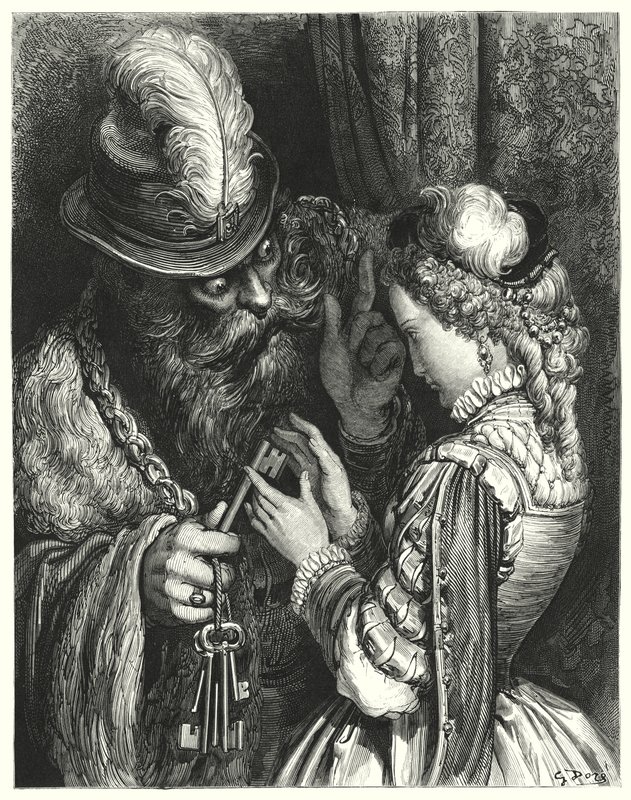 Det blå skjegget; Blått skjegg (gravering) av Gustave Dore